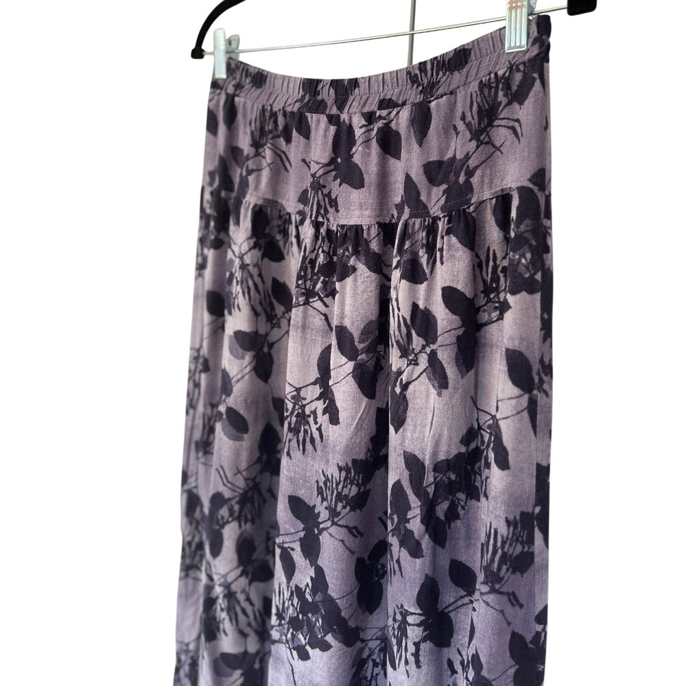 Vintage Rabbit Rabbit Rabbit Purple Botanical 90s Rayon Maxi Skirt 8M USA Made - Picture 7 of 12